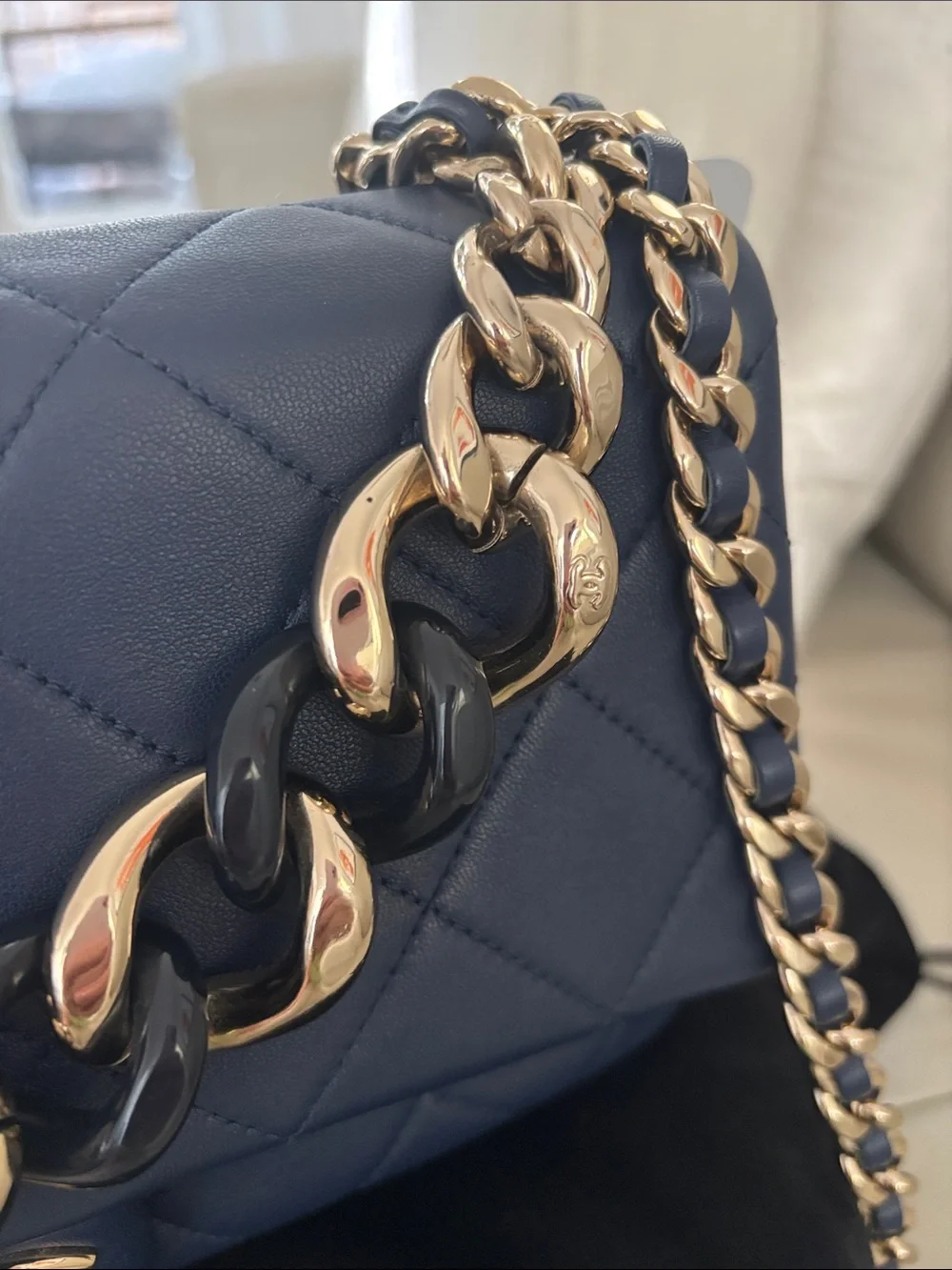 CHANEL Navy Quilted Shoulder Bag with Gold Hardware
